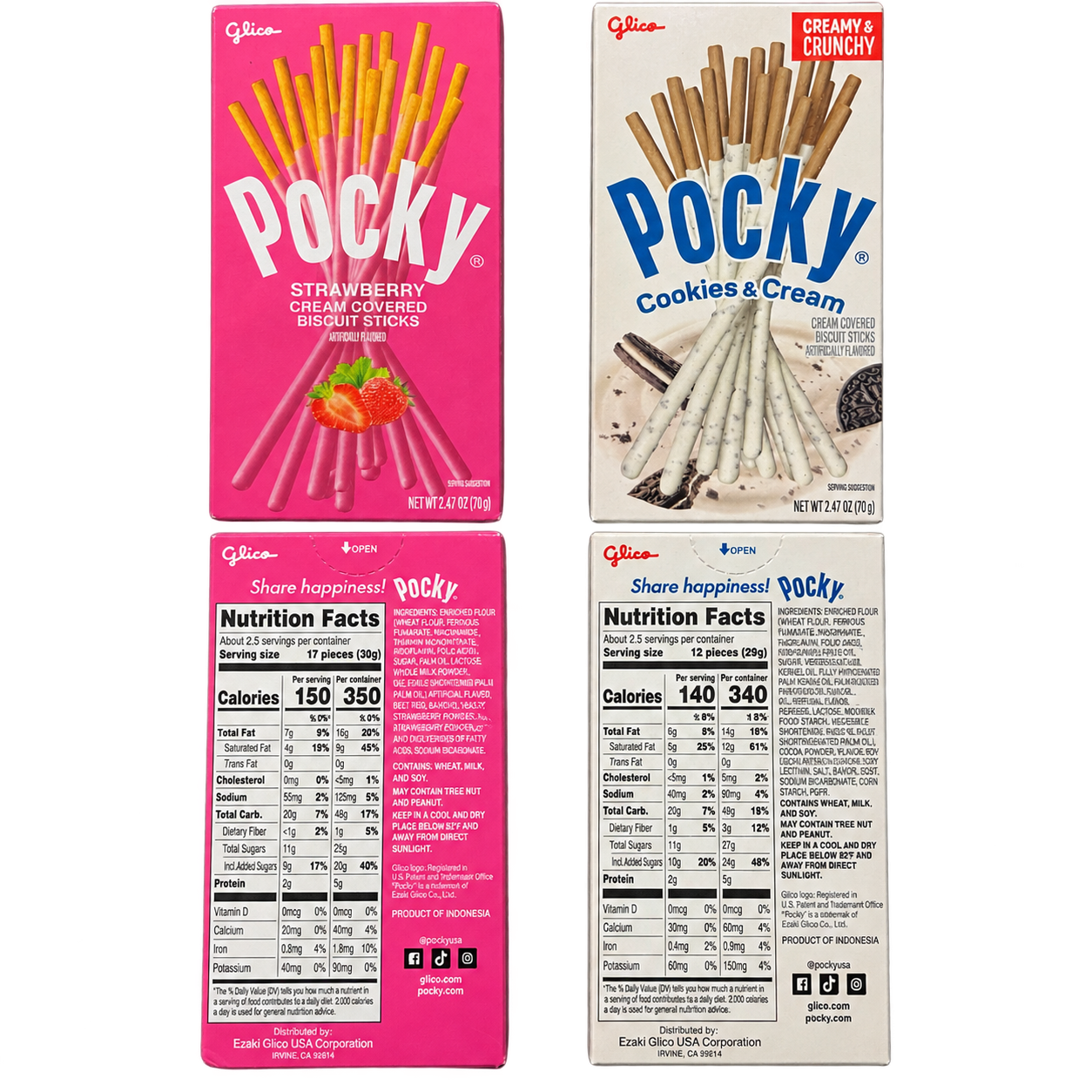 Pocky Variety Bundle – Strawberry & Cookies & Cream | 2-Pack Asian Snack Bundle